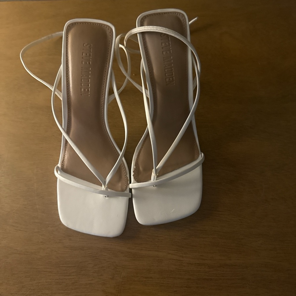Steve Madden White Strappy Square-Toe Slingback Heels